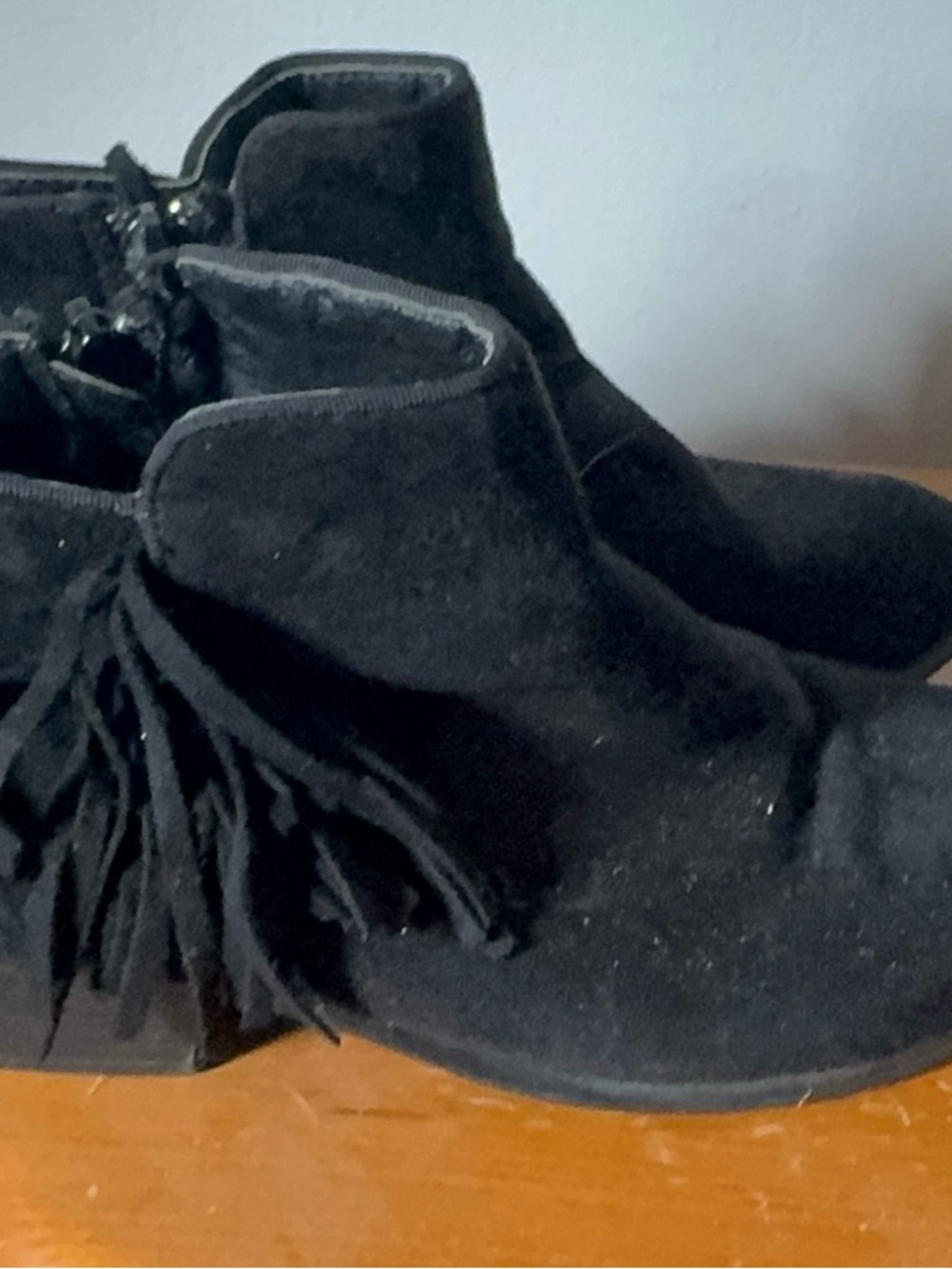 Women's Black Suede Fringe Ankle Boots